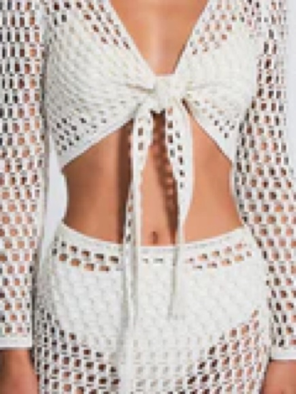 Devon Windsor White Crochet Tie-Front Swim Cover-Up Top